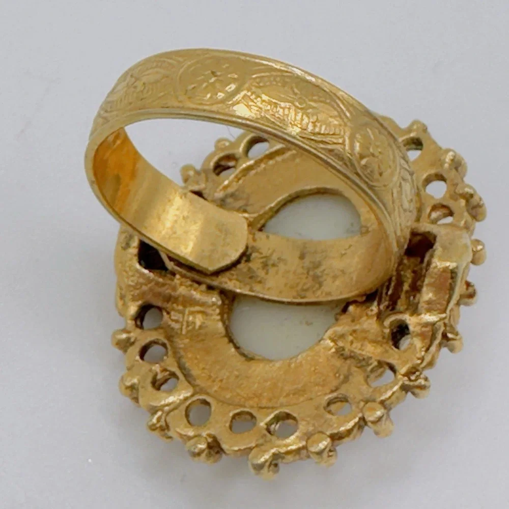 Vintage Egyptian Revival Scarab Ring Gold Tone Adjustable Size 7